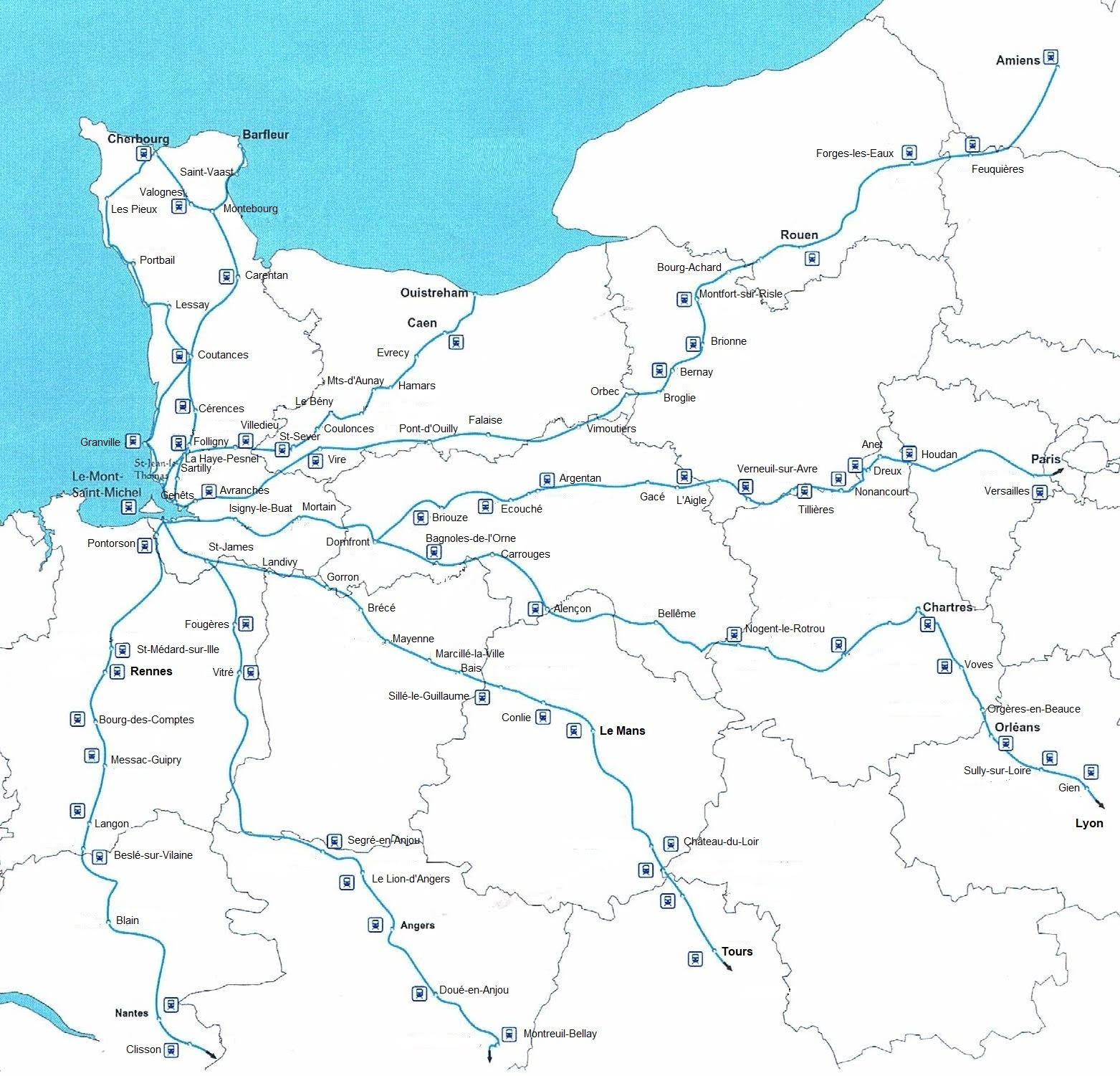 Carte des chemins vers le Mont Saint Michel